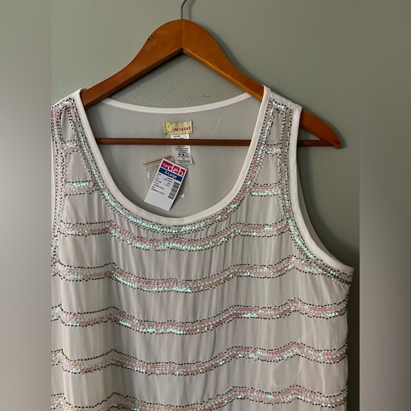 Wild Cat VTG Y2K Silk Blend White Sequin Tank Top XL NWT - Picture 3 of 11